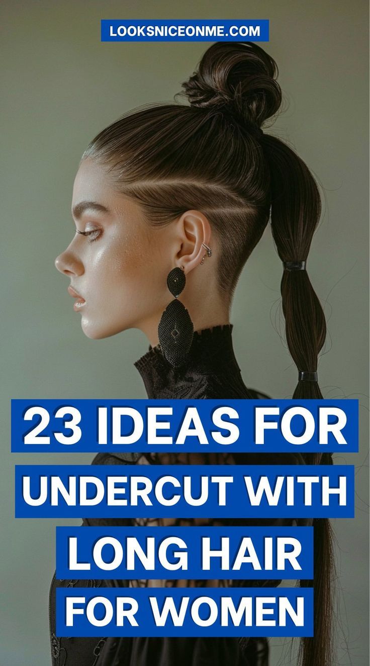 Undercut with Long Hair for Women: 23 Edgy and Elegant Hairstyle Ideas Undershave Long Hair, Long Haircut Edgy, Undercut Bun Women, Undercut Hairstyles Women With Bangs, Low Undercut Hairstyles Women, Side Undercut Long Hair Subtle, Wedding Hair Undercut, Long Hair Undercut Women Side Shave, Undercut Long Hair Women