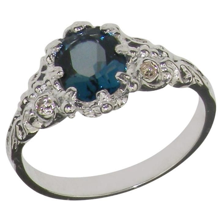 This stunning ring has been set with a solitaire Fabulous vibrant natural London Blue Topaz measuring 8x6mm (0.32" x 0.24" inches) which has a deep blue color and great clarity and looks so elegant set against the White Gold. The Blue Topaz has been hand set in this luxury Solid 10K White Gold Solitaire setting with a beautiful English Carving on the shoulders of the ring. A very pretty and comfortable ring to wear. The inside of the shank has a marking, this is a Full Hallmark made by the Dubli Tanzanite Rings, White Gold Solitaire, London Blue Topaz Ring, Engagement Ring Sizes, Rings For Girls, Jewelry Wedding, Blue Topaz Ring, London Blue Topaz, London Blue