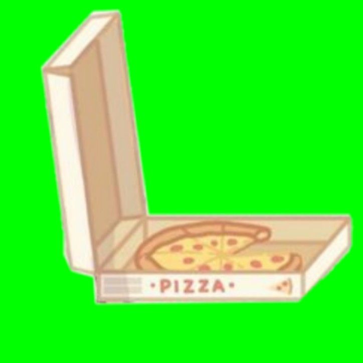 an open pizza box on a green screen