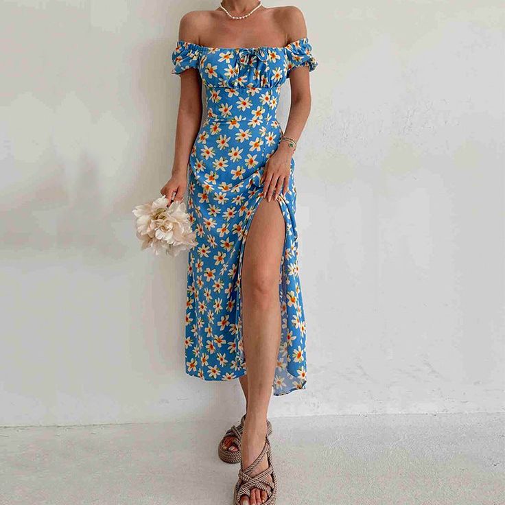 Slim Waist Temperament Long Skirt Printed Beach Skirt Vacation Dresses Casual, Midi Dress Elegant, Beach Skirt, Sleeves Clothing, Swimsuit Dress, Midi Short Sleeve Dress, Floral Print Shorts, Mid Length Dresses, Mongolia