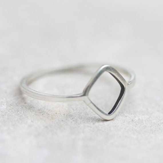 Rhombus ring  Sterling silver minimal modern ring by keepityours Minimalist Sterling Silver Diamond Ring With Open Band, Silver Minimalist Diamond Ring With Open Band, Minimalist Diamond Cut Open Ring, Minimalist Open Diamond Cut Ring, Minimalist Diamond-shaped Everyday Jewelry, Minimalist Everyday Diamond-shaped Jewelry, Everyday Minimalist Diamond-shaped Jewelry, Modern Sterling Silver Ring With Single Diamond, Everyday Minimalist Diamond Cut Ring