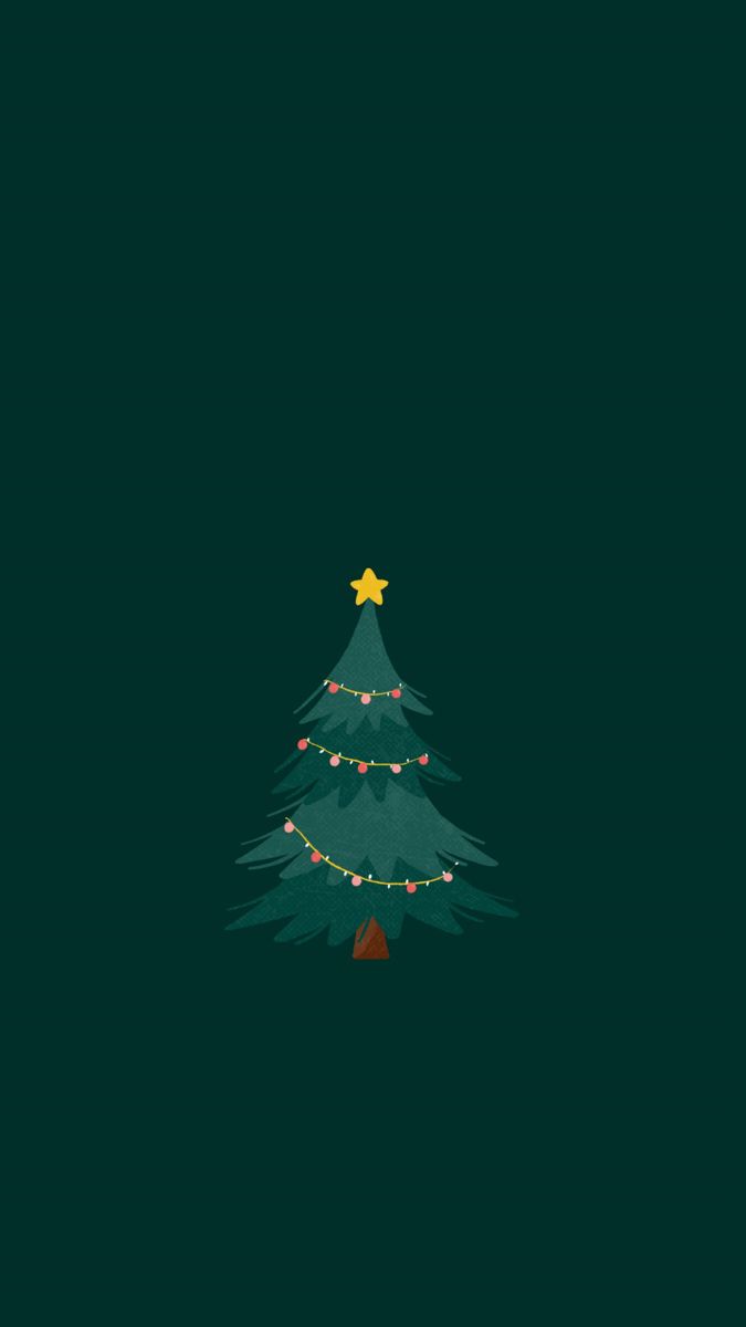 a christmas tree with lights on it and a star above the top, against a dark green background