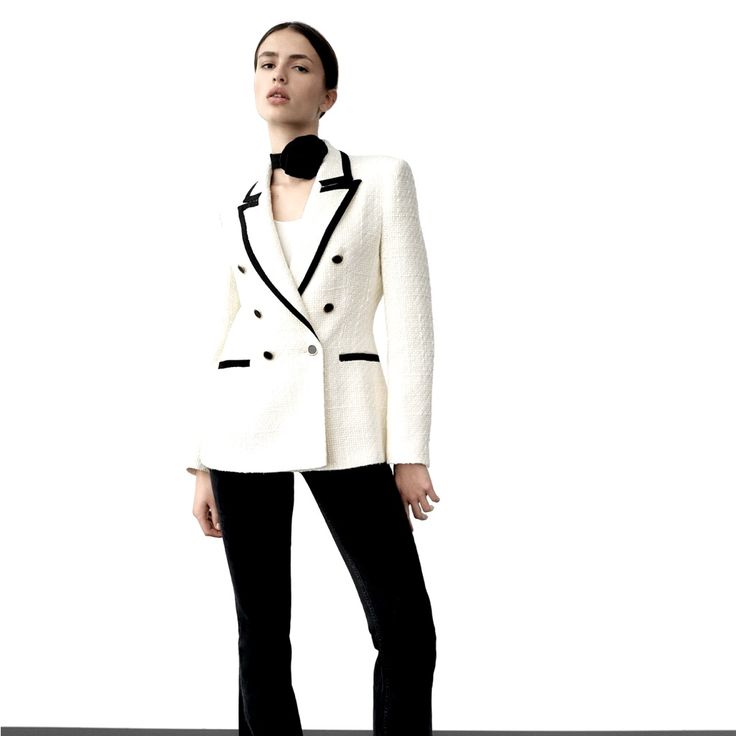 Structured Blazer With Contrasting Piping #Zara #Blazer #Zarablazer #Whiteblazer White Tuxedo Style Evening Outerwear, White Tuxedo-style Party Outerwear, White Tuxedo Style Party Outerwear, Tailored White Outerwear For Party, Luxury White Winter Blazer, Luxury White Party Outerwear, Zara White Formal Outerwear, Formal White Zara Outerwear, Burgundy Velvet Blazer