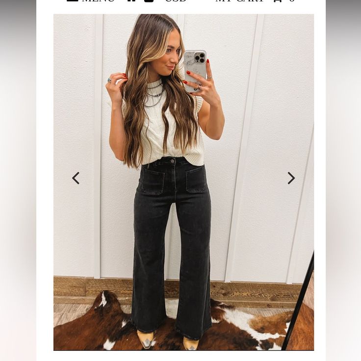 I Ordered These Jeans From Fringed Pinapple Boutique Online. Ordered A Size Medium And Sadly They Are Too Big On Me Black Jeans Country Outfit, Western Outfits With Black Jeans, Bell Bottom Jeans Outfit Casual, Black Bell Bottom Jeans Outfit, Black Flare Jeans Outfit, Western Work Outfit, Black Bell Bottom Jeans, Bell Bottom Jeans Outfit, Teacher Fits