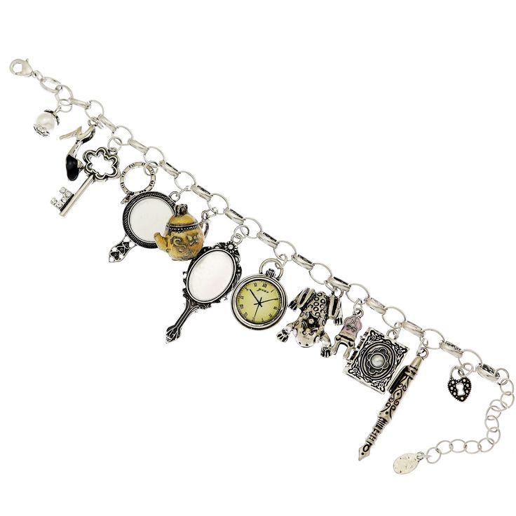 PRICES MAY VARY. Fashion jewelry: Fabulous 13pcs Charms Bracelet,Pearl,High heels,skeleton key,wedding ring,magic mirror,tea pot,Clock,Frog Prince,Queen chair,bible,Pen,love lock.Perfect Wedding Festival Accessories,Trendy and Unique design makes it outstanding!It is the perfect addition to your coastal wardrobe. A great holiday gift she'll wear year around. Material and Size : Bracelet is made of high quality alloy, With vacuum plating on the surface,Lead and Nickel Free,Chain Length:7.1+2.4in. Frog Mirror, Fairytale Bracelet, Mirror Clock, Custom Charm Bracelet, Dream Bracelet, Keys Wedding, Moon Face, Jewelry Accessories Ideas, Steampunk Clothing