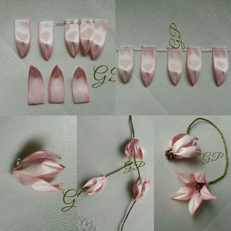 the flowers are being made from satin ribbons