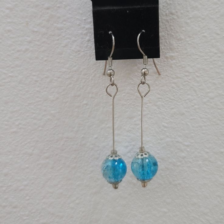 Handmade Nwot Blue Beaded Earring Pair Blue Adjustable Beaded Earrings For Pierced Ears, Adjustable Blue Beaded Earrings For Pierced Ears, Casual Blue Earrings For Pierced Ears, Blue Beaded Earrings With Faceted Beads As Gift, Blue Faceted Beads Beaded Earrings For Party, Handmade Blue Glass Earrings, Blue Faceted Beads Earrings For Party, Blue Earrings With Dangling Round Beads, Blue Faceted Beaded Earrings For Party