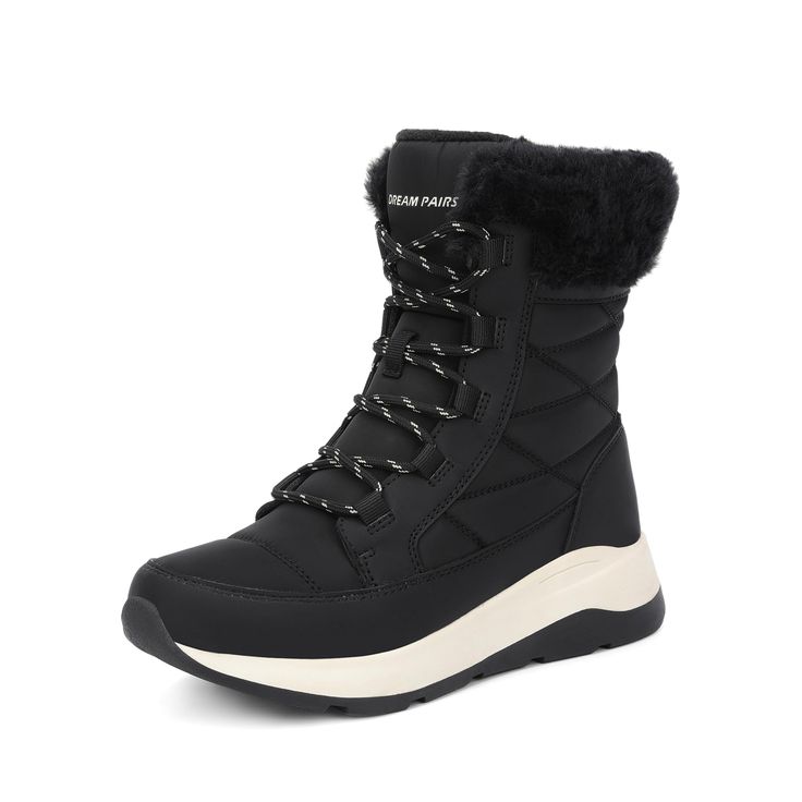 PRICES MAY VARY. Soft & Comfortable Upper: These women’s lace-up snow boots feature vegan leather, Oxford cloth, and warm faux fur for a soft and cozy feel. Includes a plush EVA footbed for cushioning and sweat-wicking comfort. Enhanced Warmth: Designed with 100g thick faux fur lining these women’s snow winter boots offer cold resistance, keeping feet warm and protected in cold winter conditions. Adjustable Fit: With an 8.27-inch shaft height and an adjustable lace-up design for a tailored fit. Snow Boots Waterproof, Snowy Weather, Boots Waterproof, Snow Boots Women, Winter Snow Boots, Winter Snow, Women Lace, Cold Winter, Lace Up Boots