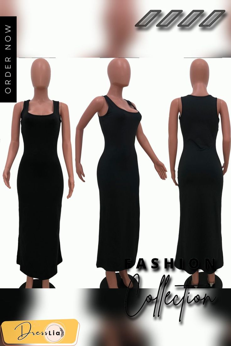 Sexy Sleeveless U-neck Solid-color Mid-waist Dress Sleeveless Stretch Maxi Dress For Club, Black Sleeveless Non-stretch Bodycon Dress, Black Non-stretch Sleeveless Bodycon Dress, Trendy Stretch Sleeveless Maxi Dress, Trendy Sleeveless Stretch Maxi Dress, Chic Sleeveless Maxi Dress For Club, Chic Bodycon Sleeveless Maxi Dress, Casual Black Sleeveless Backless Dress, Black Casual Sleeveless Dress For Club