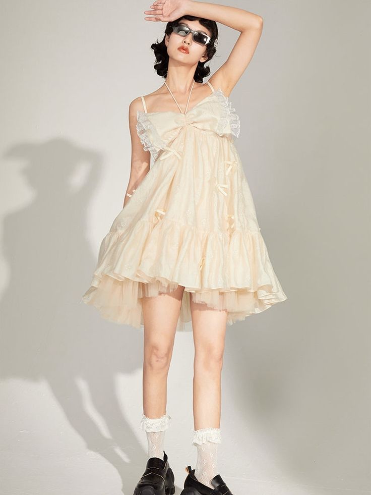 Material:Polyester100%Size: SM Model: 173cm/50kg Length Bust S 84cm 76cm M 89cm 80cm Cute Fairy Dress For Summer Garden Party, Sleeveless Ruffled Fairy Dress For Summer, Ruffled Sleeveless Fairy Dress For Summer, Cute Sleeveless Fairy Dress For Spring, Spring Fairy Dress For Party In Balletcore Style, Cute Summer Fairy Dress For Party, Sleeveless Balletcore Party Dress, Flirty Lace Patchwork Mini Dress For Spring, Spring Sleeveless Cute Fairy Dress