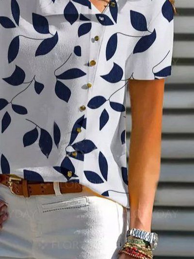 Holiday Leaves Asymmetrical Short Sleeve Tops Trendy Fashion Outfits, Short Sleeve Shirts, Floral Print Shorts, Women Shirts Blouse, Boho Casual, Shop Blouses, Short Sleeve Blouse, White Tops, Stylish Women