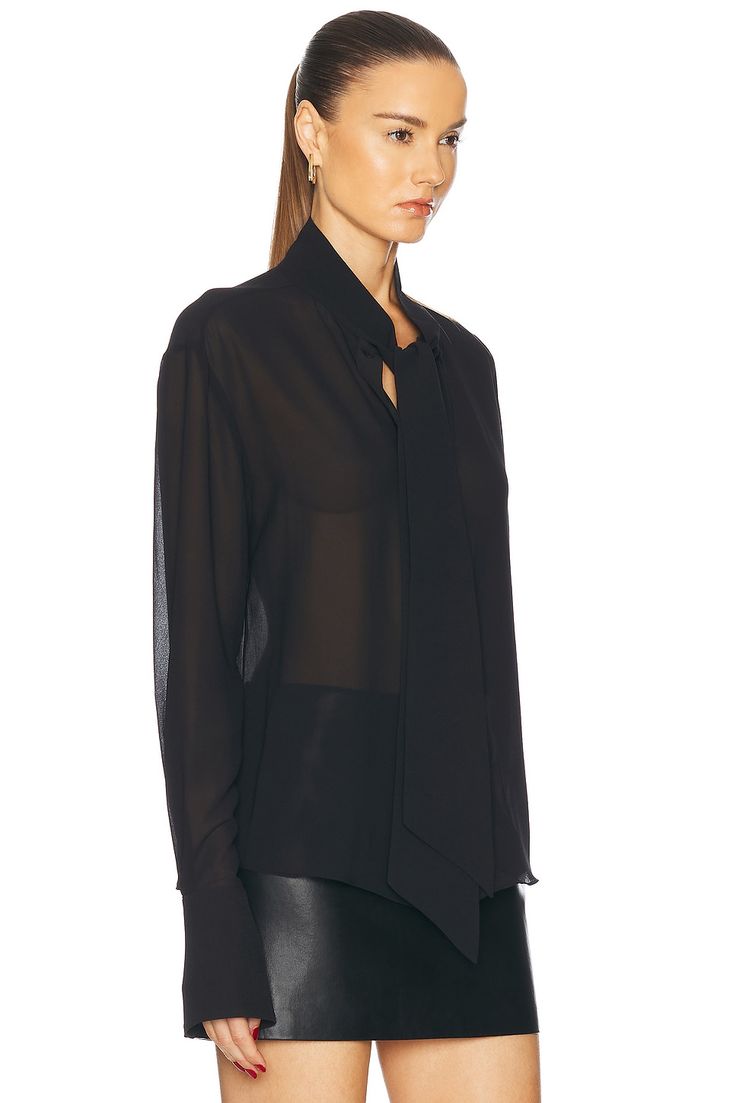 Self: 100% polyester, Trim: 92% polyester 8% spandex.  Made in China.  Hand wash.  Front button closure.  .  .  .  .  .  .  .  .  .  .  .  . Sleek Button-up Tops For Fall, Sleek Button-up Fall Tops, Sleek Fall Button-up Tops, Black Tops With Hidden Button Closure For Fall, Black Top With Hidden Button Closure For Fall, Fall Black Tops With Hidden Button Closure, Fall Black Top With Hidden Button Closure, Sleek Fitted Tops With Button Closure, Chic Collared Tops With Concealed Placket