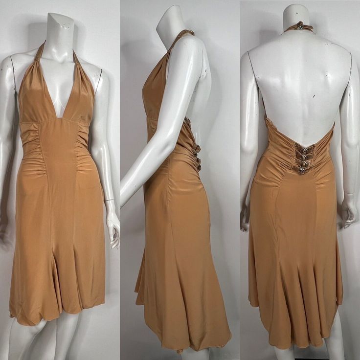 VTG VERSACE C.2003 BROWN CRYSTAL HALTER SILK DRESS 42 US8 | eBay Fitted Silk Halter Dress With Back Opening, Fitted Halter Neck Mini Evening Dress, Silk Halter Neck Evening Dress, Glamorous Halter Neck Dress For Date Night, Silk Evening Dress With Fitted Bodice And Halter Neck, Summer Formal Halter Dress With Fitted Bodice, Elegant Sleeveless Halter Neck Evening Dress, Fitted Silk Halter Dress For Formal Occasions, Elegant Sleeveless Halter Dress With Back Opening