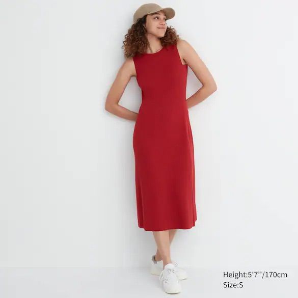 Uniqlo Women’s Sleeveless Red Dress, Size M Nwt Missed Return Window Offers Welcome Black Midi Tank Dress, Sleeveless Red Dress, Uniqlo Dress, Midi Flare Dress, Uniqlo Dresses, Taupe Dress, Midi Tank Dress, Long Sweater Dress, Uniqlo Women