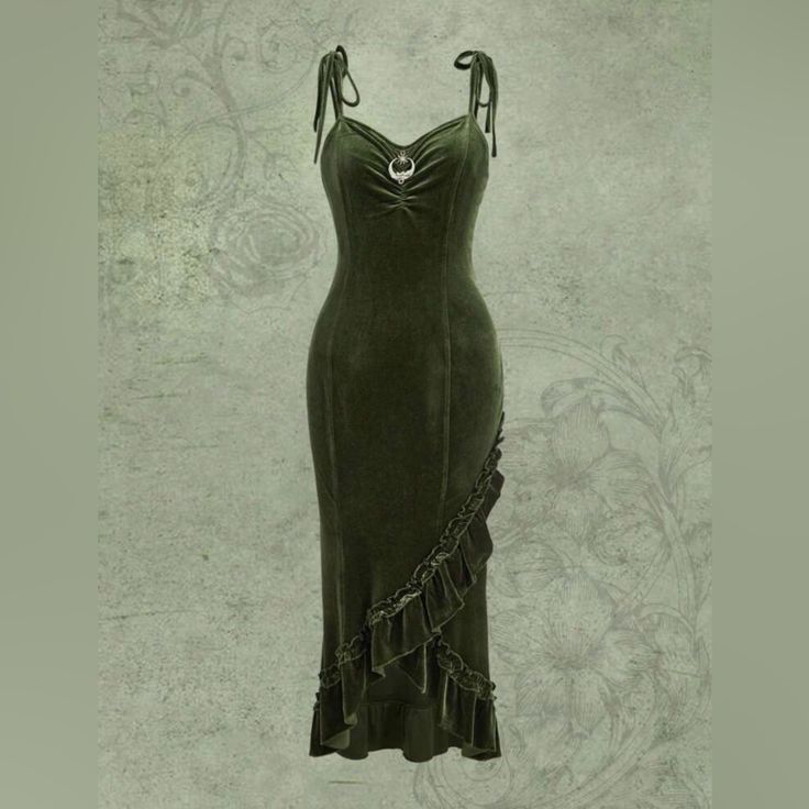 Green Velvet Dress Free People Anthropologie Ugg Bohemian Beautiful Brand New Only One In Size Medium Has Some Stretch One Of A Kind Grunge Dresses, Green Outfits For Women, Velvet Cami Dress, Formal Ideas, 90s Fashion Women, Velvet Cami, Dark Green Dress, Wood Elf, Green Velvet Dress