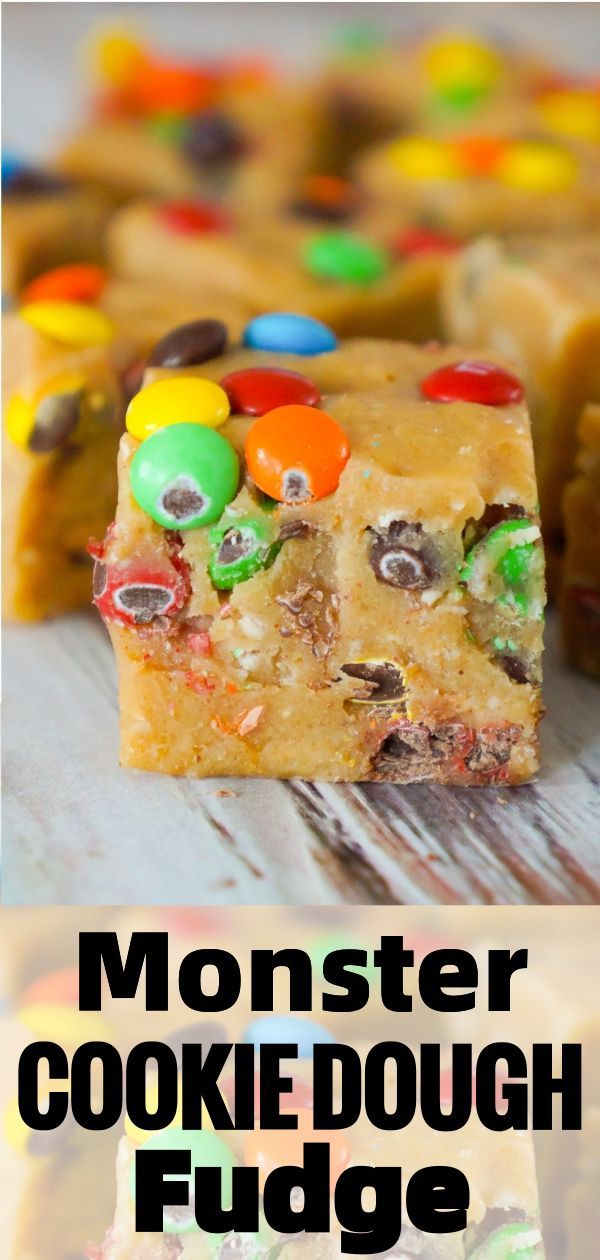 monster cookie dough fudge is the perfect treat for halloween