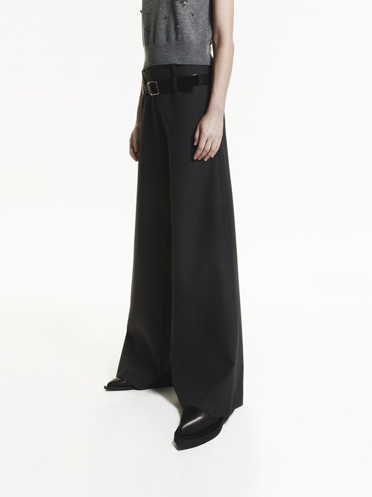 MO&Co. Women's Belted Wide Leg Pants Expertly crafted from a wool blend fabric to fresh perspective to our wide-leg pants this season. It features a double waist design and belt for a casual yet sophisticated touch, while the side invisible zipper and pocket design provide convenience. Additional paneled detailing on the inside adds a touch of unique design to these pants. Features : - Double waist wide leg silhouette- Side invisible zipper and pocket design- Extra paneled detail on the inside- Fresh Perspective, Fabric Belt, Invisible Zipper, Pocket Design, Belts For Women, Leg Pants, Black Pants, Wide Leg Pants, Wool Blend