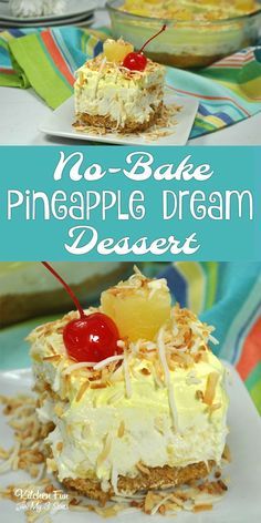 no bake pineapple dream dessert on a plate