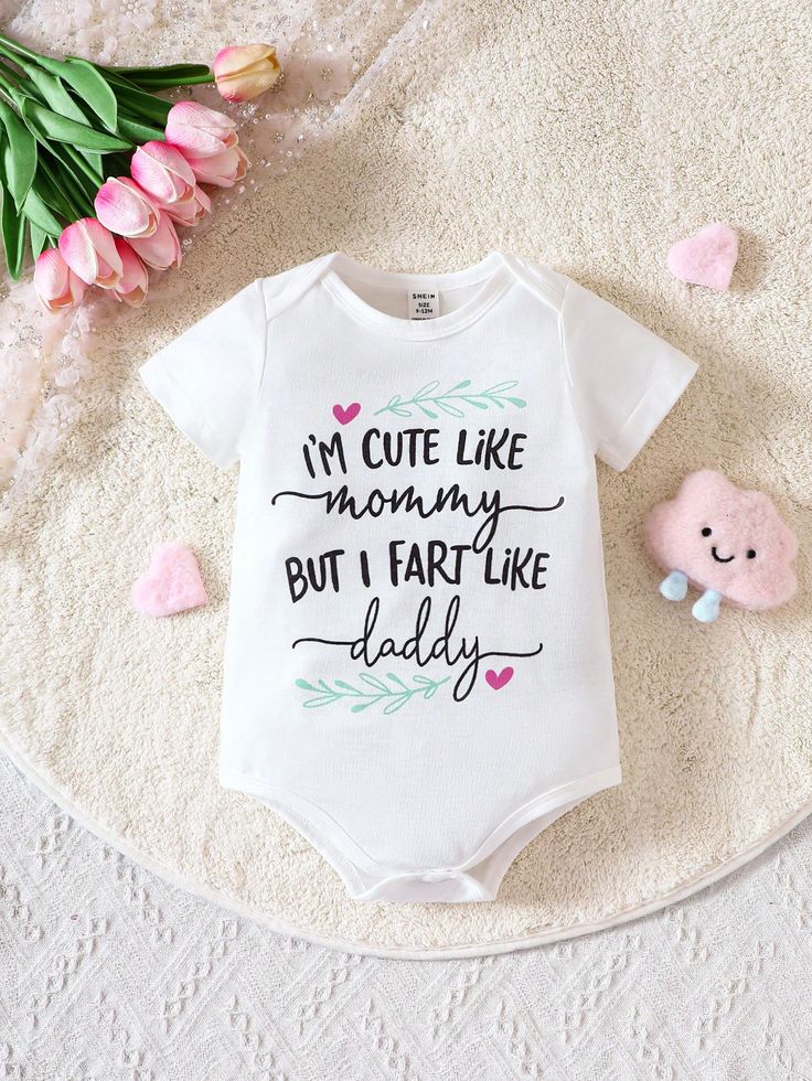 White  Collar Short Sleeve Fabric Slogan Tee Embellished Slight Stretch  Baby Girls Clothing Diy Baby Girl Onesie Ideas, Baby Girl Onsie Designs, Diy Baby Onesies Girl, Baby Girl Onesie Ideas, Baby Shirt Ideas, Baby Onsies Ideas Girl, Baby Onsies Ideas, Baby Shirt Design, Feminist Baby