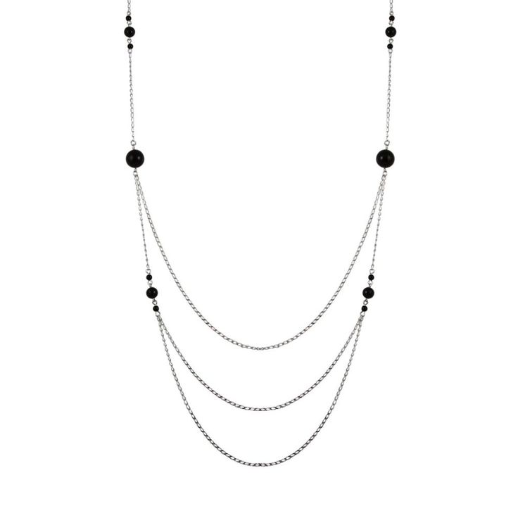 Sterling Silver 925 Rhodium Plated Silver Multi-Layered Chain Necklace With Beads Metal: 925 Sterling Silver Finish: Rhodium Plated Stones: 16 Beads (Largest Bead Is 10mm Chain Length: 40 Inches Dangle Elegant Silver Double Strand Necklace, Elegant Double Strand Silver Necklace, Classic Silver Chain Necklace For Party, Elegant Long Silver Necklace, White Gold Sterling Silver Chain Necklace For Party, Elegant Double Strand Silver Chain Jewelry, Silver Dangle Necklaces With Polished Beads, Silver Dangle Necklace With Polished Beads, Sterling Silver Jewelry With Round Beads Chain