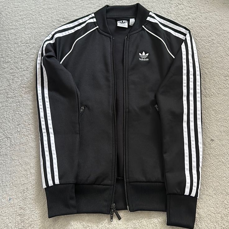 Never Used In Excellent Condition. Size: 2xs. Smoke- Free Home. Casual Fall Outerwear With Three Stripes, Casual Three Stripes Outerwear For Fall, Casual Three Stripes Fall Outerwear, Urban Outerwear With Three Stripes And Long Sleeves, Casual Spring Outerwear With Three Stripes Branding, Adidas Three Stripes Fall Outerwear, Adidas Spring Outerwear With Three Stripes Branding, Adidas Outerwear With Three Stripes For Fall, Urban Fall Outerwear With Three Stripes