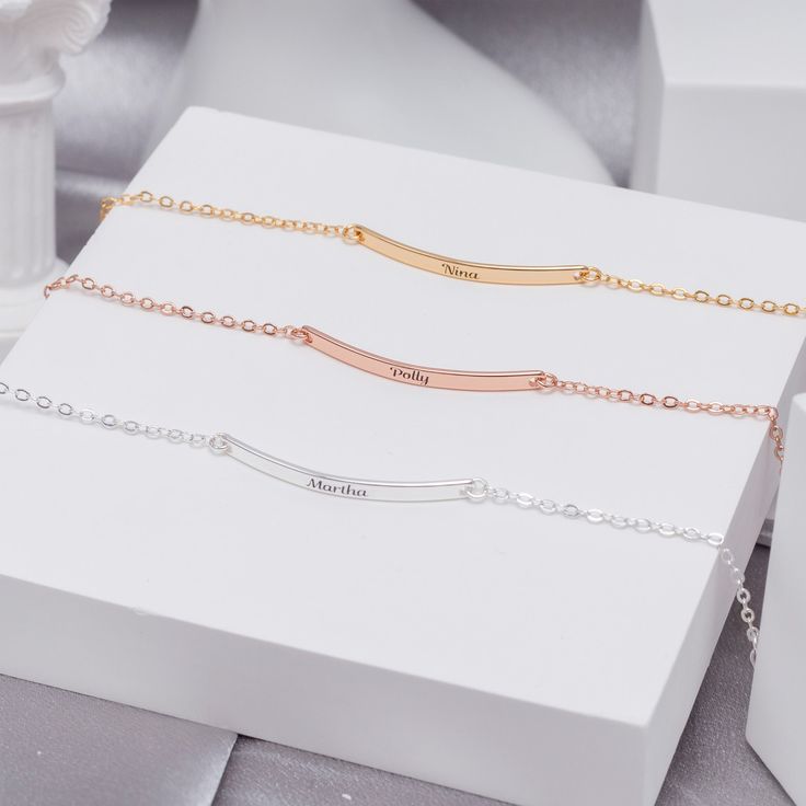 Made with love, this minimalist bracelet from Daisy & Cloud Jewelry is the perfect personalized touch to your collection. It comes beautifully packaged in a gift box, making it an ideal present for family and friends. Key Features ✨ Perfect Gift: Whether it's for a birthday, anniversary, or just because, this bracelet is a heartfelt gift. ✨ Unique Meaning: Each item is made to order, giving our pieces a unique meaning that is specific and special to you. ✨ Elegant Design: Small and exquisite, ve Elegant Custom Name Bracelet For Birthday Gift, Dainty Rose Gold Bracelets For Personalized Gift, Dainty Rose Gold Bracelet For Personalized Gift, Custom Rose Gold Dainty Bracelet, Minimalist Personalized Name Bracelet For Birthday Gift, Minimalist Custom Name Bracelet For Mother's Day, Personalized Minimalist Name Bracelet For Birthday Gift, Minimalist Personalized Name Bracelet For Birthday, Delicate Personalized Name Bracelet