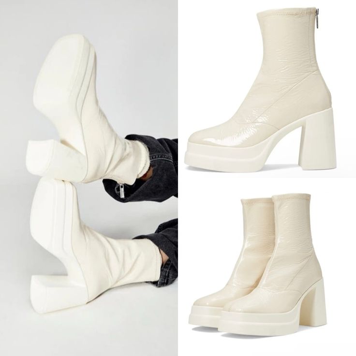 Free People Patent Leather Double Stack Platform Boot In Bone White Sz 37 / 7 Brand New In Box. Msrp $228. Leather Upper Leather And Synthetic Lining Synthetic Insole & Outsole Squared Toe Front And Back Zipper Closure Double Stack Platform High Block Heel Approximate Measurements: Heel Height: 3.5” Shaft: 8” Platform Height: 1.5” Weight: 1 Lb 5 Oz Weight Of Footwear Is Based On A Single Item, Not A Pair New Posher? Sign Up With Invite Code 0ld_fashioned For $10 Off Your First Poshmark Purchase White Platform Boots With Reinforced Block Heel, White Square Toe Platform Boots, Trendy White Patent Leather Heels, White Platform Boots With Chunky Block Heel, White Platform Heels With Square Toe, Modern White Square Toe Boots, White Synthetic Boots With Padded Heel, White Padded Heel Ankle Boots, White Square Toe Platform Boots For Fall