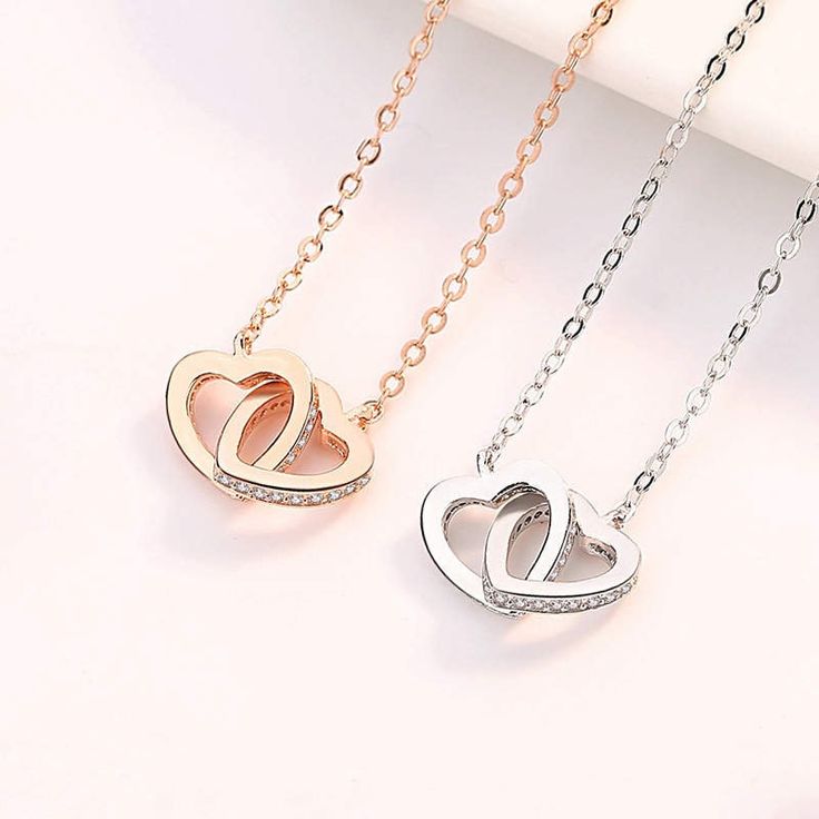 "♥ Perfect Gift for special someone! You can make your loved ones happy with our Surprise gift box with messages. A sweet opportunity to make your Friend, Mother, Daughter, Sister, Wife and bestie happy! 18k Gold Double Crystal Heart Necklace, Interlocking Love Necklace, Connecting Heart Necklace with Zircon, STAINLESS STEEL Two Linked Hearts 👉🏼 Please note: If you're planning to send this gift set to someone else, please make sure that the \"SHIP TO\" address is correct. At Pamina Jewelry, we Surprise Gift Box, Crystal Heart Necklace, Double Heart Necklace, Friend Jewelry, Sister Jewelry, Daughter Jewelry, Best Friend Jewelry, Necklace For Girlfriend, Sister Wife