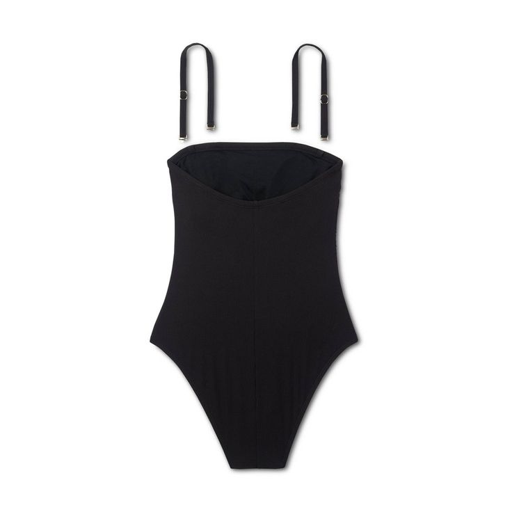 Bring classic styling to your swimwear wardrobe with this High Leg Bandeau One-Piece Swimsuit from Shade & Shore™. Made of recycled polyester and spandex with full lining, it features a plain back with a cheeky, high-leg cut. Removable cups and removable, adjustable shoulder straps provide customizable coverage and fit. The solid color and ribbed fabric make this a versatile addition to your beachwear collection. Shade & Shore™: Made for the sun & fit for fun. Summer Fitted Tankini With Built-in Cups, Black Nylon Swimwear With Built-in Bra, Fitted One-piece Tankini With Built-in Bra, Stretch Tankini With Built-in Bra For Swimming, Elegant Swimwear With Lined Body And Minimal Stretch, Chic High Stretch Swimwear With Built-in Bra, Fitted Swimwear With Built-in Cups For Summer, Solid Swimwear With Built-in Bra, One-piece Swimwear With Built-in Bra And Stretch