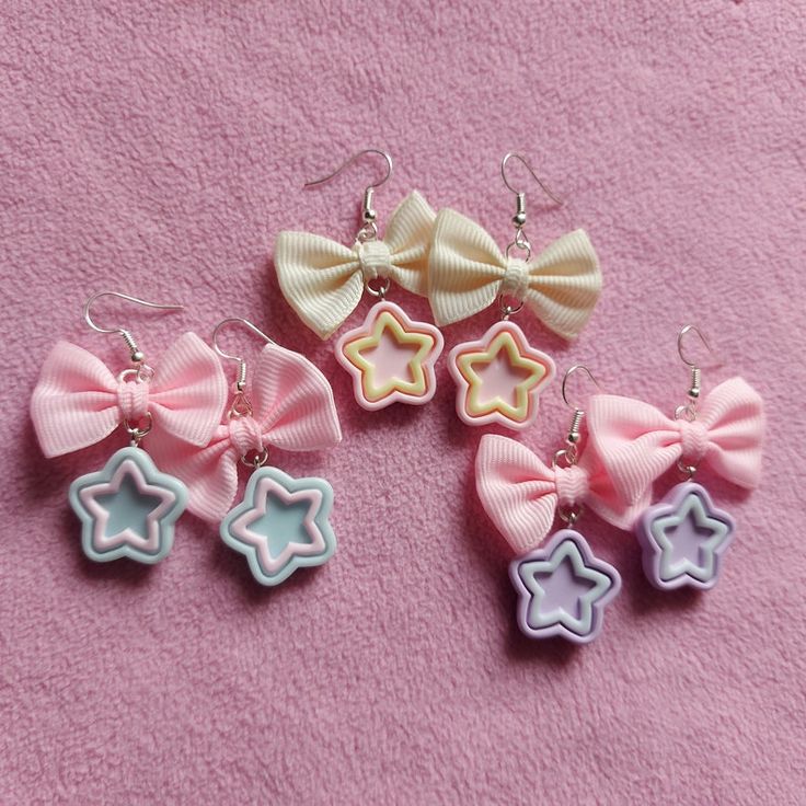 Polymer Clay Star Earrings, Pastel Moon, Kawaii Candy, Pastel Accessories, Kawaii Necklace, Candy Earrings, Stars Earrings, Earrings Kawaii, Pastel Earrings