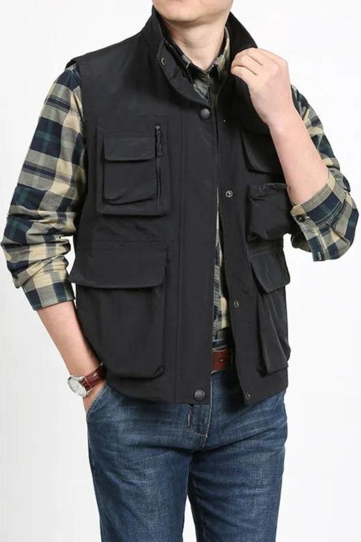 Applicable Scene: Casual Style: Casual Applicable Season: Spring and Autumn Material: COTTON Clothing Length: Regular Type: LOOSE Item Type: Outerwear & Coats Detachable Part: NONE Collar: Collarless Closure Type: zipper Hooded: No Pattern Type: Solid Closure Type: zipper Outerwear Type: Vest Gender: MEN Jacket Man, Clothes Men, Spring Clothes, Cotton Clothing, Outwear Jackets, Military Men, Pocket Jacket, Sleeveless Jacket, Spring And Autumn