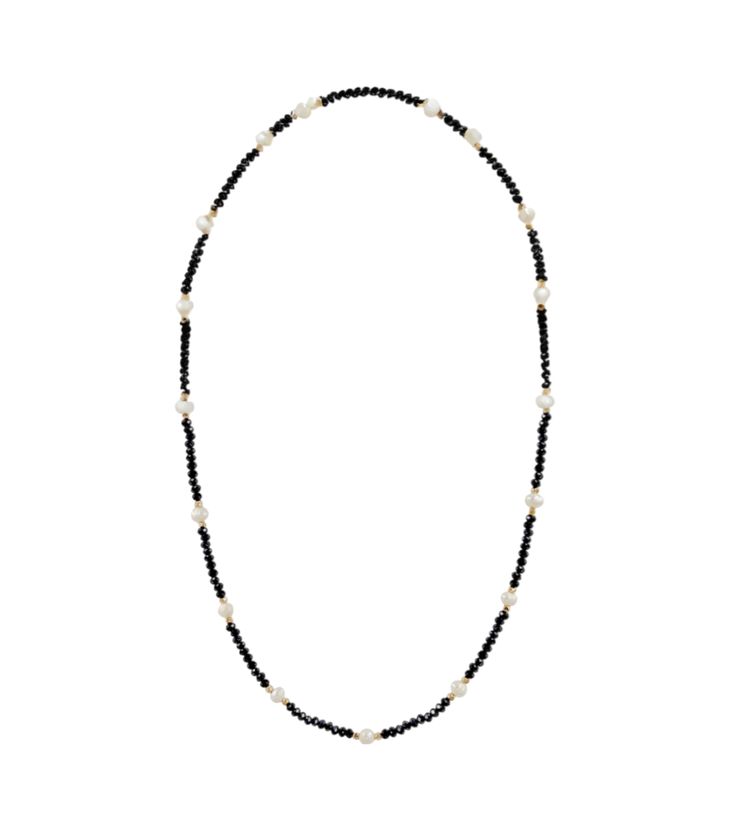 The Black Crystal Choker Necklace exudes elegance and allure with its striking design and shimmering crystals. Crafted to encircle the neck subtly, this necklace adds a touch of class to both casual and formal attire. The deep, shiny black hue of the crystals enhances its timeless appeal, making it a versatile accessory for any occasion. Additional Information Style: Casual, Spring, Minimalist Occasion: Casual, Everyday, Lounge, Night Out Length: 16"-18" Material & Care Lead & Cadmium safe Pleas Elegant Black Adjustable Necklace, Black Long Single Strand Necklace, Elegant Adjustable Black Crystal Necklace, Adjustable Black Pearl Necklace, Classic Black Choker Jewelry, Adjustable Black Pearl Chain Jewelry, Adjustable Black Beaded Necklace With Pearl Chain, Classic Black Necklace For Party, Adjustable Black Beaded Pearl Necklace