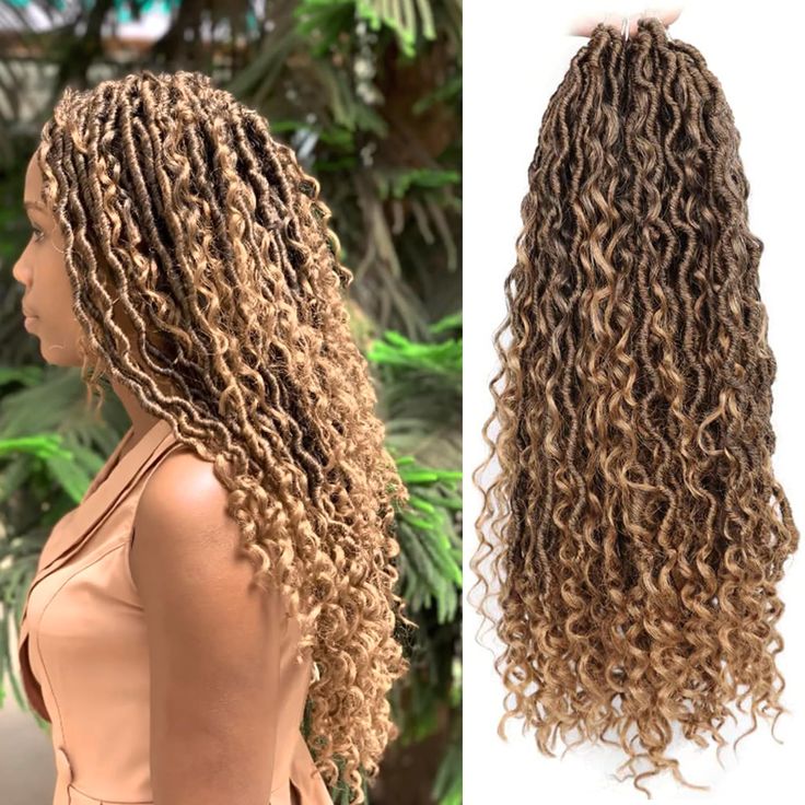 PRICES MAY VARY. ✅【Great Quality】Goddess locs crochet hair for black women is made of high quality low temperature synthetic fiber,natural luster,perfect thickness,lightweight and softness,no smells,skin friendly,low maintenance. ✅【Goddess Look with the Curls and Loc Combo】Goddess locs crochet hair wrapped some water wave hair, let crochet locs look more full and fluffy for you to create a bohemia look of vibe.As time goes on, the crochet goddess locs will look more natural. ✅【Save Time And Effo Brown Locs Black Women, Lock Braids, Faux Locs Colored, Boho Goddess Locs, Curly Faux Locs Crochet, Crochet Goddess, Goddess Locs Crochet, Curly Faux Locs, Crochet Locs