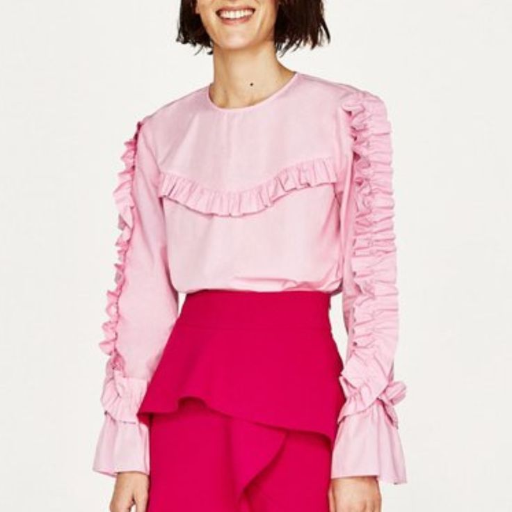 -Zara Pink Long Sleeve Ruffle Blouse Top -Discontinued/Rare And Hard To Find -Never Worn. No Flaws -I Cut The Brand Tag -Size: M Feminine Ruffle Sleeve Blouse For Party, Spring Party Blouse With Ruffle Sleeves, Feminine Party Blouse With Ruffle Hem, Spring Ruffle Blouse For Brunch, Long Sleeve Ruffle Top For Office, Long Sleeve Ruffled Top For Office, Spring Brunch Blouse With Ruffles, Ruffled Long Sleeve Top For Office, Feminine Tops With Ruffle Hem For Work