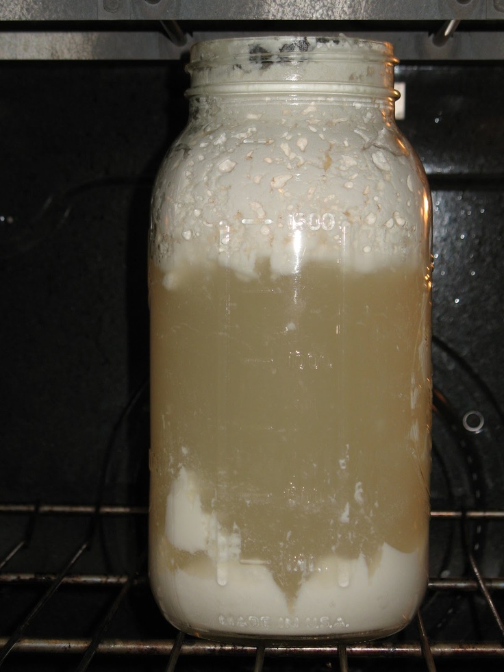 a glass jar filled with liquid sitting in an oven