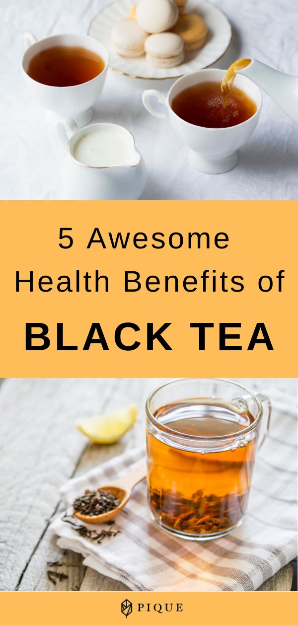 five different types of tea with the words 5 awesome health benefits of black tea on top