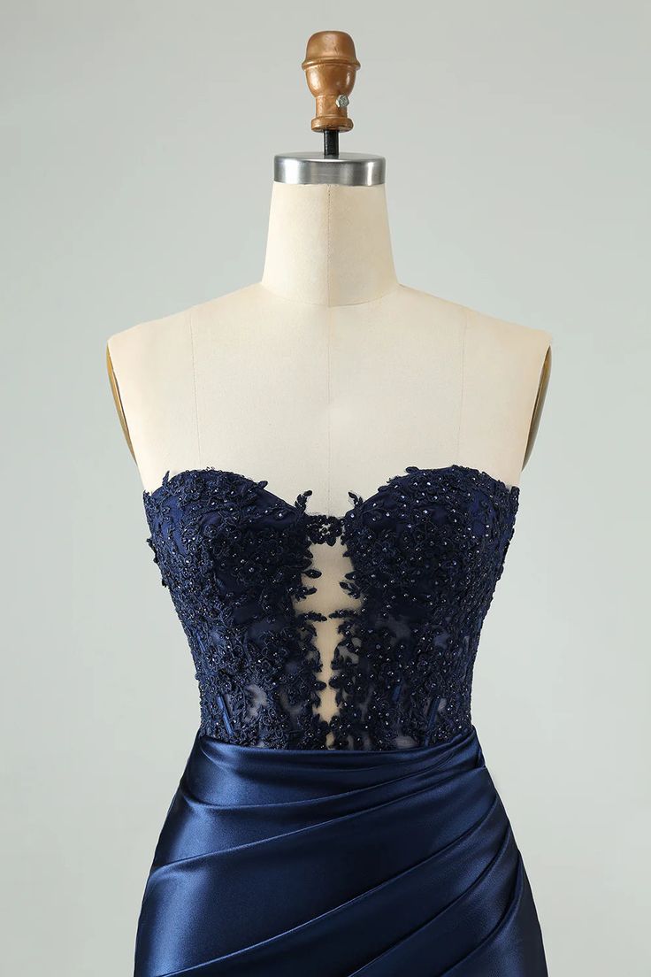 Unique Sparkly Navy Bodycon Strapless Hollow Out Homecoming Dress with Lace Homecoming Dresses Aesthetic, Vintage Dresses 1920's, Hoco Court, Navy Homecoming Dress, Yellow Homecoming Dresses, Orange Homecoming Dresses, Hoco 2024, Sweetheart Corset, Purple Homecoming Dress