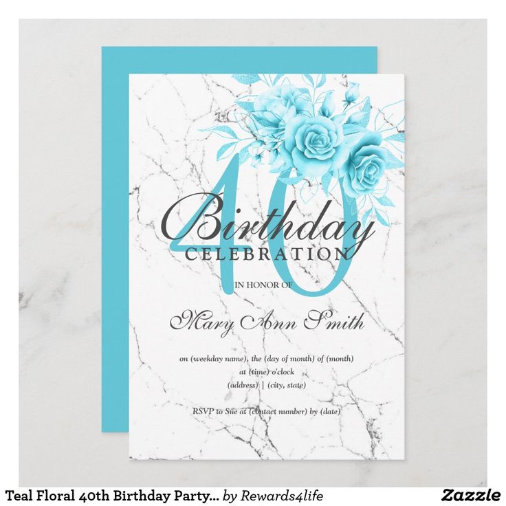 a blue and white floral birthday party card