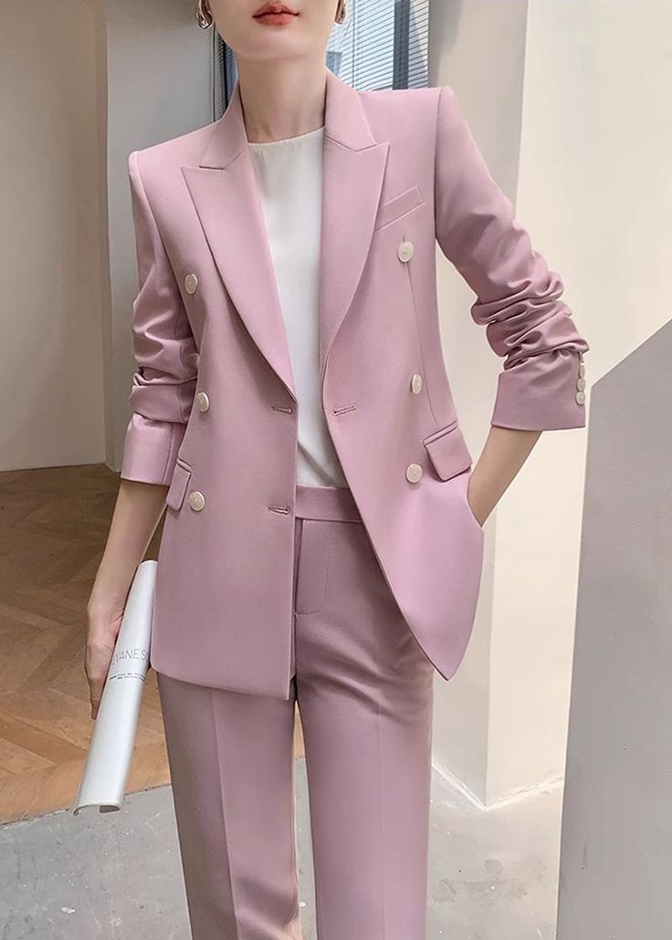 Elevate your style with the Maxine Pink Double Breasted Blazer Pants Suit Two-Piece Set. This sophisticated and exclusive set features a beautiful pink color and a double-breasted blazer that exudes luxury. The nine-pointed pants add a touch of elegance, making this a must-have for any fashion-forward woman. Blazer: Double Breasted closure Notched lapels Long sleeves Front flap pockets Pants Zip fly with button closure Side slant pockets Cropped length - Polyester, spandex- Item #432701- Women's blazer & pants suit two-piece set SIZE INFO XS=US2=UK6=EU32 S=US4-6=UK8-10=EU34-36 M=US8-10=UK12-14=EU38-40 ★★Please advise your Height and Weight, I will make sure you choose the right size. Elegant Double-breasted Sets With Button Closure, Pink Notch Lapel Blazer With Double Button, Elegant Double-breasted Sets For Spring, Tailored Double-breasted Button Fastening Pantsuit, Double-breasted Office Sets For Spring, Spring Office Double-breasted Sets, Pink Double Breasted Notch Lapel Suit For Work, Spring Double Breasted Suit For Office, Chic Spring Suits With Button Closure