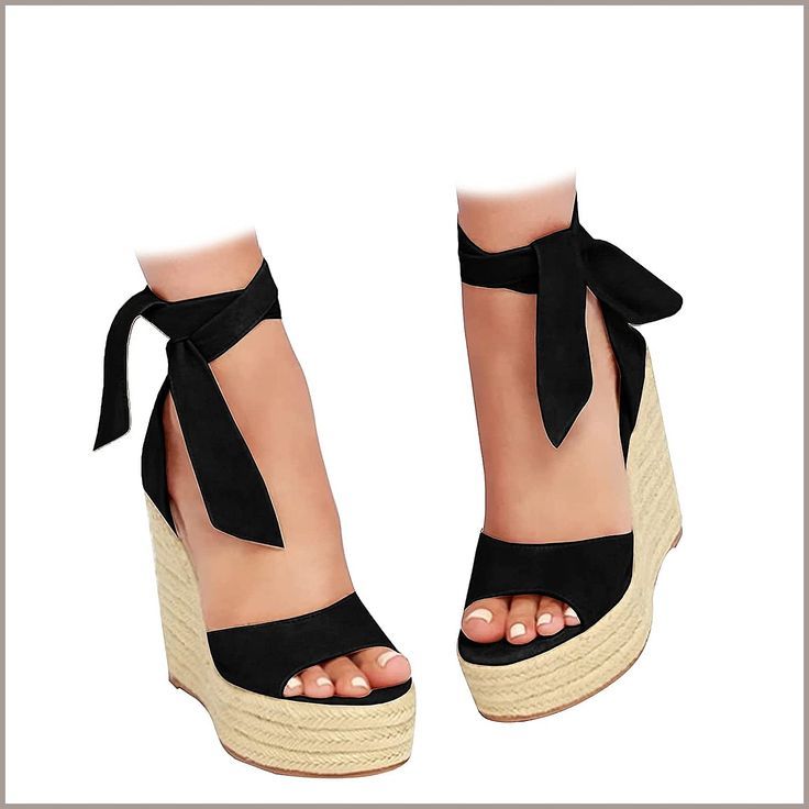 Womens Open Toe Tie Lace Up Espadrille Platform Wedges Sandals Ankle Strap Slingback Dress Shoes Summer Dresses Shoes, Comfortable Dress Shoes, Black High Heel Sandals, Womens Espadrilles Wedges, Heeled Espadrilles, Lace Up Espadrilles, Women's Espadrilles, Ankle Strap Shoes, Peep Toe Sandals