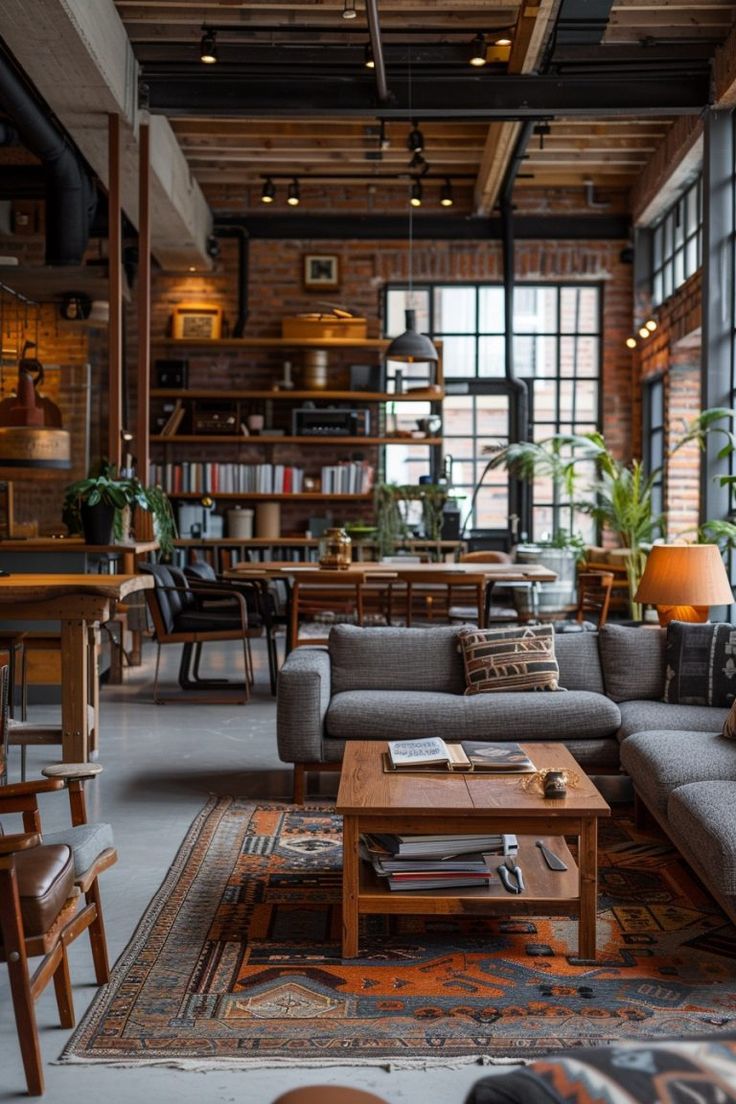 a living room filled with furniture and lots of windows