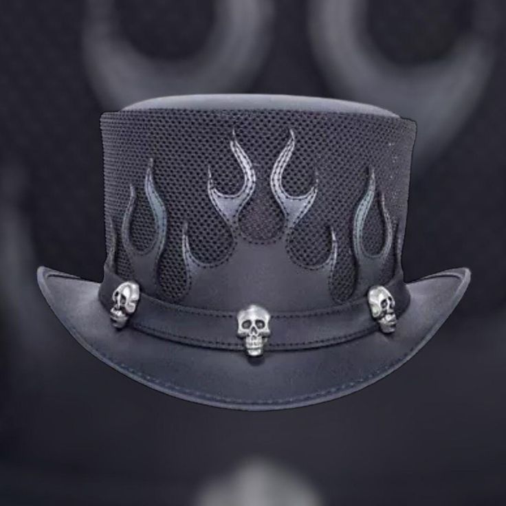 Handmade Leather Top Hat EI Dorado Steampunk Black Leather Hat - Steampunk Gothic Victorian Style - Skull Band Leather Top Hat - Biker Hat *Condition: New  *Made with Geniune Leather *All Sizes Available *Totally handmade item *Skull Band Return Policy: We take pride & joy in our products and above all customer satisfaction is very important to us. Due to this we aim to respond to any customer queries and questions within 24 hours. If you have any queries about size, get in touch with us.  If fo Black Leather Hat, Steampunk Black, Leather Top Hat, Steampunk Top Hat, Leather Hat, Steampunk Accessories, Gothic Victorian, Leather Hats, Victorian Gothic