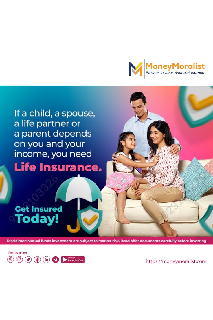 a family sitting on a couch with an umbrella in front of them and the caption reads, get insured today