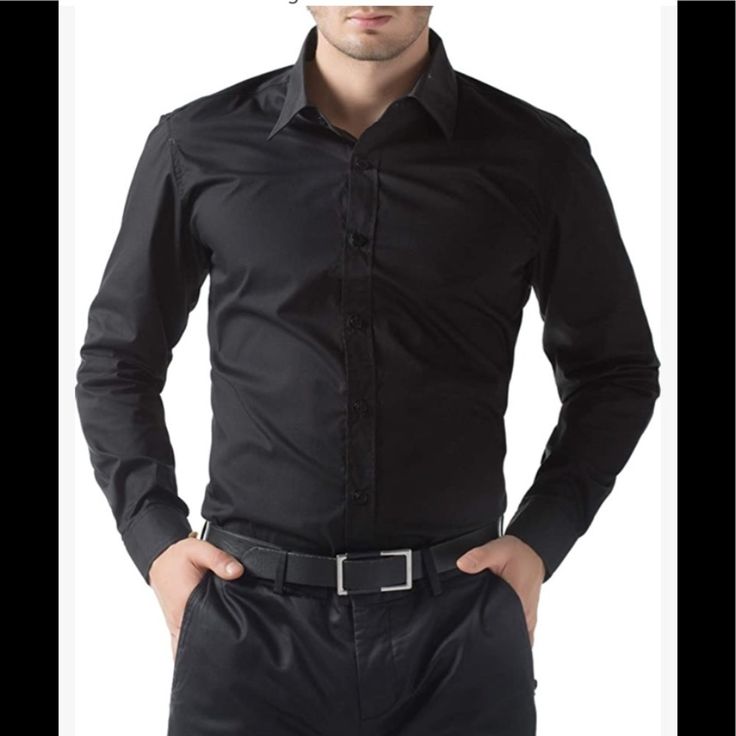 Paul Jones Men's Long Sleeves Button Down Dress Shirts, Material: Polyester+ Cotton Care Instructions Hand Wash Only Closure Type Button Neck Style Collared Neck About This Item Material:Polyester/Cotton Mens Dress Shirts With High Quality For A Soft Handfeel And Maximum Comfort. ? Slim Fit Solid Color Dress Shirt With Buttons, Slim Fit Solid Dress Shirt With Button Closure, Slim Fit Button-up Shirt With Button Closure, Slim Fit Dress Shirt With Casual Collar, Black Shirt With Button Closure And Casual Collar, Black Dress Shirt With Buttons For Semi-formal Occasions, Semi-formal Black Dress Shirt With Buttons, Black Shirt With Spread Collar And Buttons, Black Dress Shirt With Spread Collar