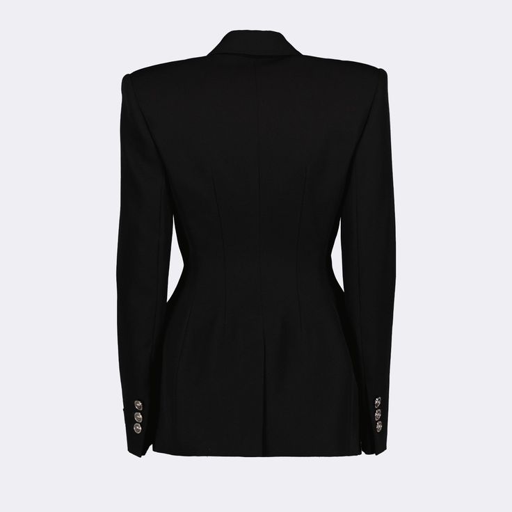 Blazer en laine Versace pour femme. Black Blazer For Women, Blazer For Women, Black Wool Blazer, Logo Label, Black Blazer, Wool Blazer, Black Wool, Blazers For Women, Classic Black