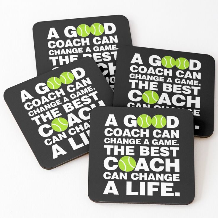 four black coasters with tennis quotes on them