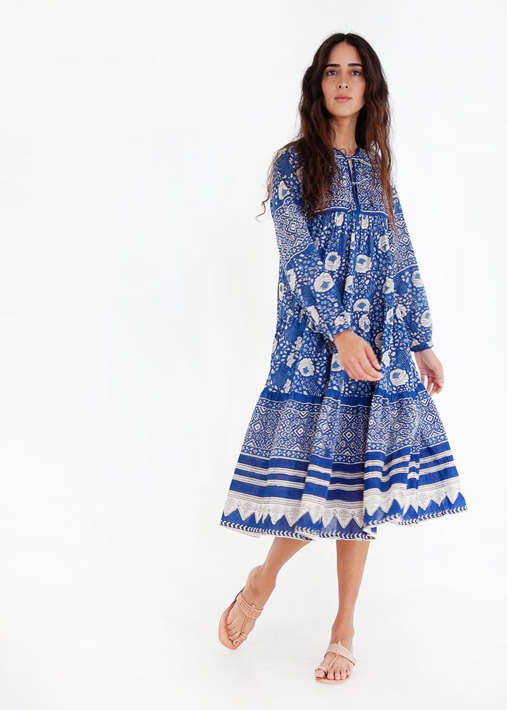 The Yamini dress embodies a re-envisioned interpretation of classic Indian textiles. This dress is part of an ongoing series that exudes a vintage vibe with a current edge and a relevant color story. Inspired by the many years that Cristina Gitti, the designer, spent traveling through and working in India. Block Printed Cotton Voile 100% Cotton | Made in India Hand wash in cold water with mild detergent and hang to dry Luxury Batik Print Dresses For Summer, Luxury Batik Print Summer Dress, Luxury Cotton Dresses With Digital Print, Kota Doriya Dress, Ikat Cotton Dress, Ikkat Dresses Cotton, Cotton Voile Dress, Voile Dress, Indian Block Print