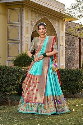 ad eBay - Lehenga Fabric : Jacquard Silk (Paithani). Lehenga Work : Weaving Zari Work. Lehenga Waist Size : Max Up To 42. Lehenga Stitching : Stitched With Canvas and Can Can. Lehenga Inner : Micro Cotton. Dupatta Fabric : Jacquard (Paithani). Ceremonial Sharara With Pallu For Eid, Semi-stitched Traditional Wear For Diwali Ceremony, Sharara With Pallu For Ceremony And Eid, Eid Ceremony Sharara With Pallu, Sharara For Eid Ceremony, Ceremonial Sharara For Eid, Wedding Salwar Kameez In Brocade, Fitted Art Silk Sets For Wedding, Festive Ceremony Sharara With Pallu