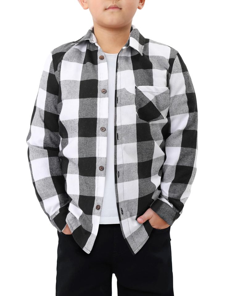 PRICES MAY VARY. Material: 35% cotton, 65% polyester. Made from soft and lightweight fabric, comfortable to wear Design: Long sleeve, button down, classic plaid pattern, a chest patch pocket. Casual Dress Flannel Shirt for Boys Kids Size: Please refer to the detailed size chart before ordering. Suitable for fall, winter, spring, or cooler summer nights Match: The Boys Button Down Shirt is easy to paired with shorts, pants and jeans. It can be worn as a shirt on its own, layered over a t-shirt, o Winter Cotton Shirt With Buttons, Winter Cotton Shirt, Cotton Flannel Shirt With Button Closure, Cotton Outerwear With Button Closure And Casual Collar, Winter Cotton Tops With Buttons, Winter Shirt With Button Closure And Casual Collar, Winter Cotton Shirt With Button Closure, Flannel Outerwear With Buttons, Long Sleeve Flannel Outerwear With Buttons