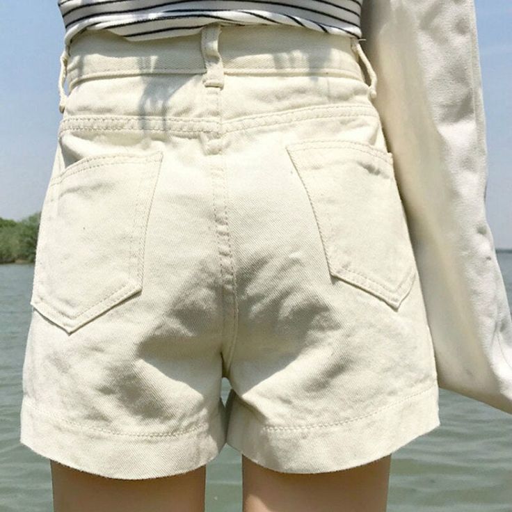 Shorts Women Korean-style Simple High Waist Solid All-match Short Denim Trousers Students Straight Wide-leg Fashion Leisure Chic Casual Khaki Shorts For Summer, Trendy Solid Color Shorts, Solid Color Jean Shorts With Pockets, Solid Denim Shorts For Summer, Summer High Waist Cotton Shorts, Summer Khaki Cotton Shorts, Trendy Solid Color Short Bottoms, Trendy Short Solid Color Bottoms, Relaxed Fit Solid Color Cotton Shorts